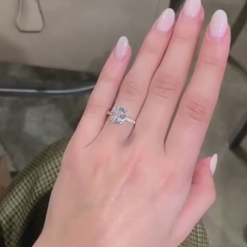 2.80 CT Cushion Hidden Halo Moissanite Engagement Ring